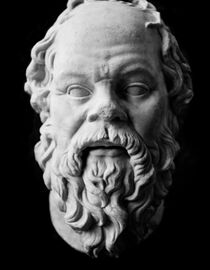 Tête de Socrate en marbre, musée du Louvre. Œuvre romaine du Ier siècle, peut-être copie d'un bronze perdu de Lysippe.